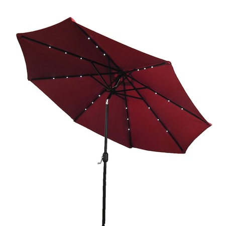 Hiland Solar Market Umbrella with LED Lights in Red with Base MKC-UMB-R